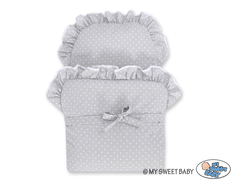Wicker dolls' pram with grey bedding and padding NATALIA natural