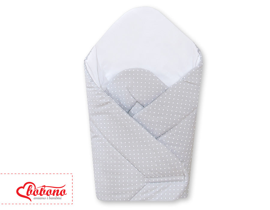 Babynest with stiffening- Hanging Hearts white polka dots on grey