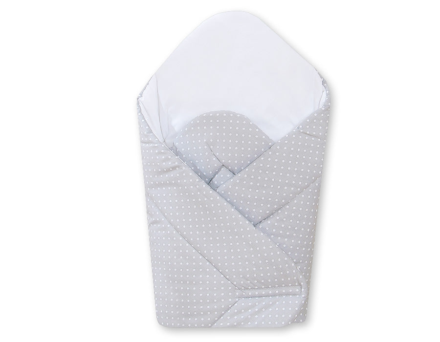 Babynest with stiffening- Hanging Hearts white polka dots on grey