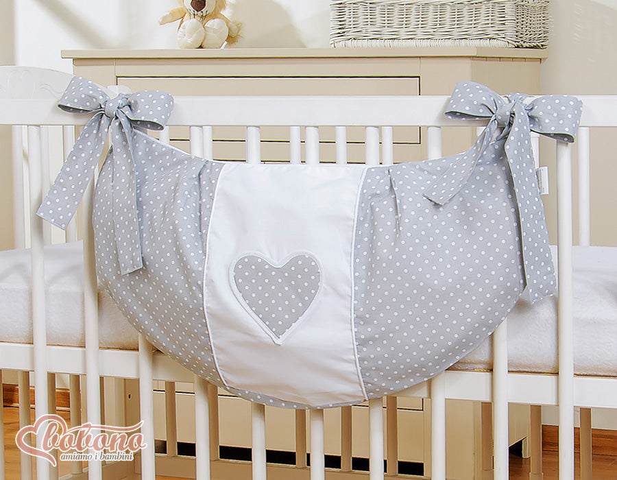Toys bag- Hanging Hearts white polka dots on grey