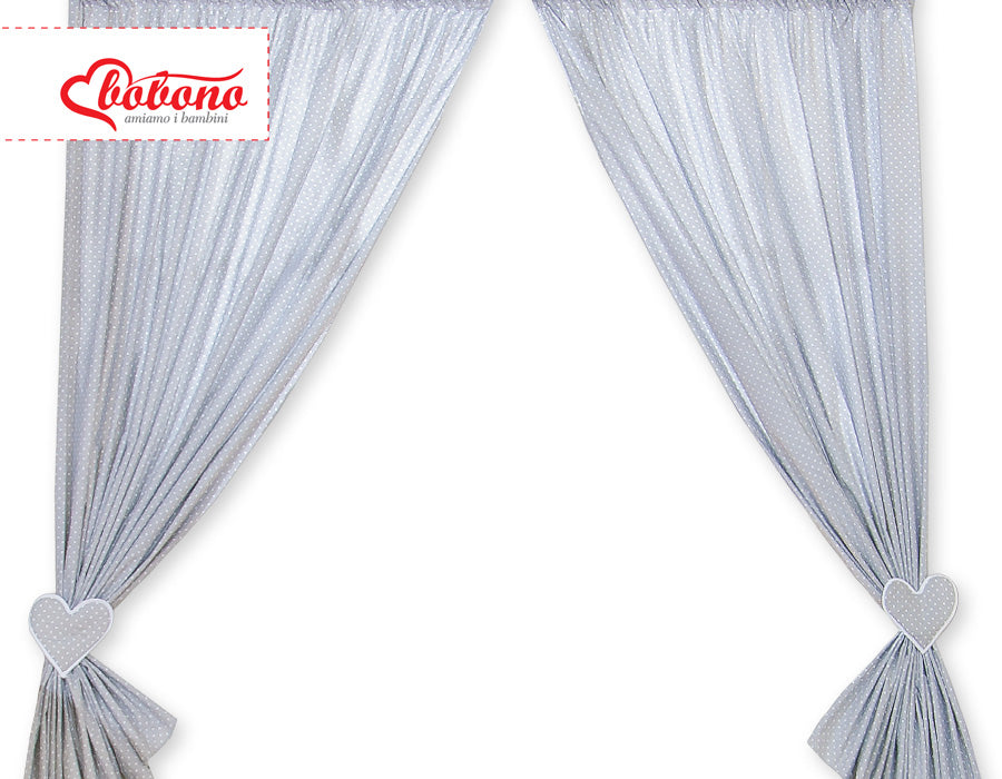 Curtains for baby room- Hanging Hearts white dots on gray