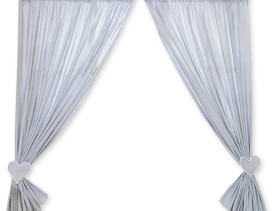 Curtains for baby room- Hanging Hearts white dots on gray