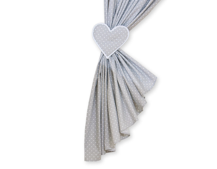 Curtains for baby room- Hanging Hearts white dots on gray