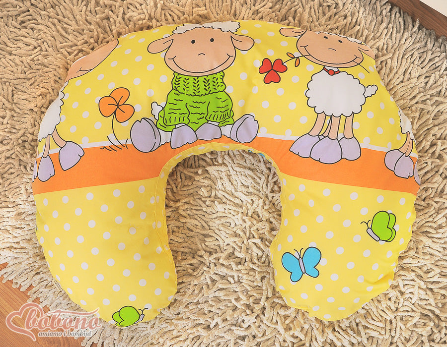 Breastfeeding Pillow Nursing Croissant Pillow, removable, Hands-Free Feeding- Sheeps orange-yellow