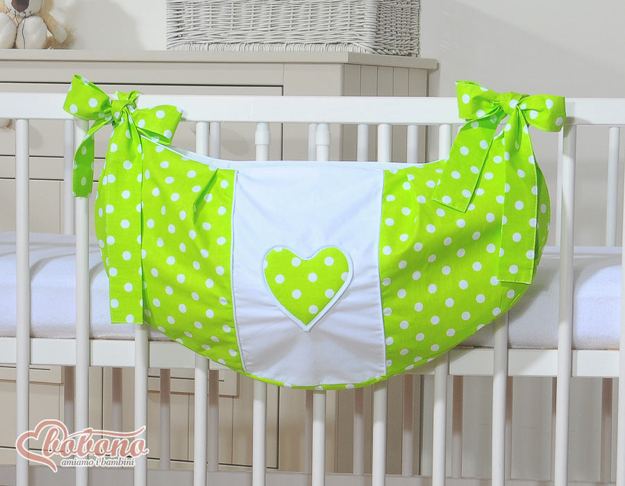 Toys bag- Hanging Hearts white dots on green