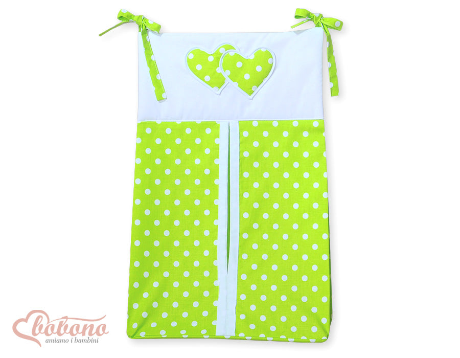 Diaper bag- Hanging Hearts white dots on green