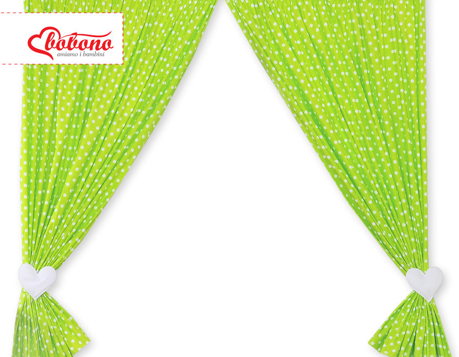 Curtains for baby room- Hanging Hearts white dots on green