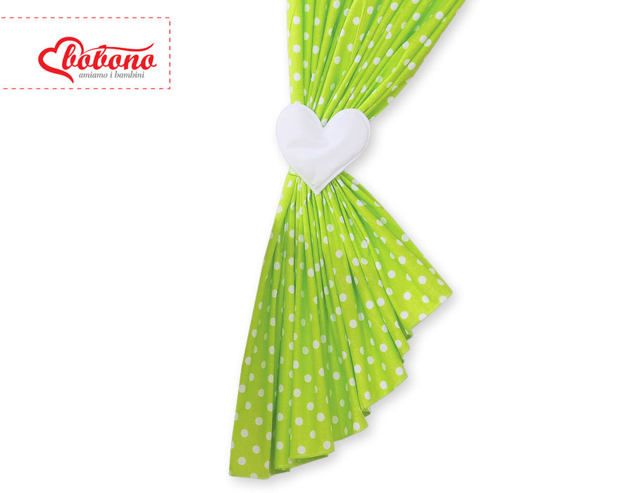 Curtains for baby room- Hanging Hearts white dots on green