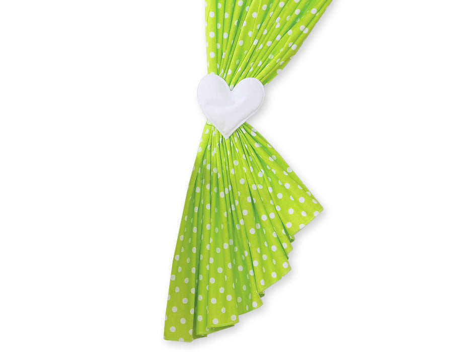 Curtains for baby room- Hanging Hearts white dots on green