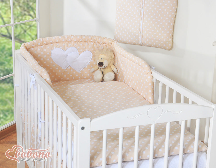 Bedding set 3-pcs 135x100 - Hanging Hearts white dots on beige