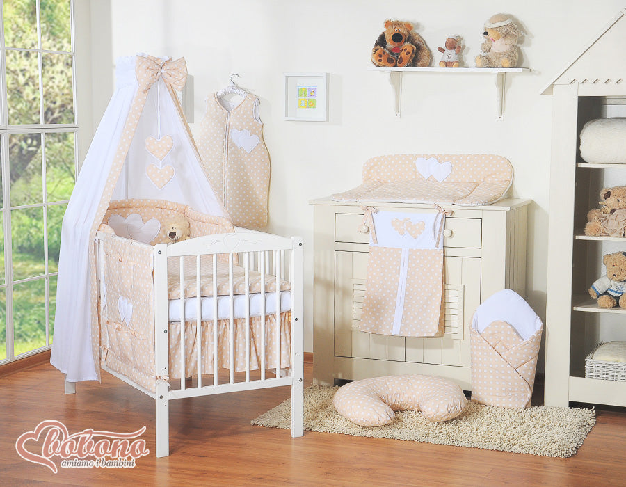 Canopy made of fabric- Hanging Hearts white dots on beige