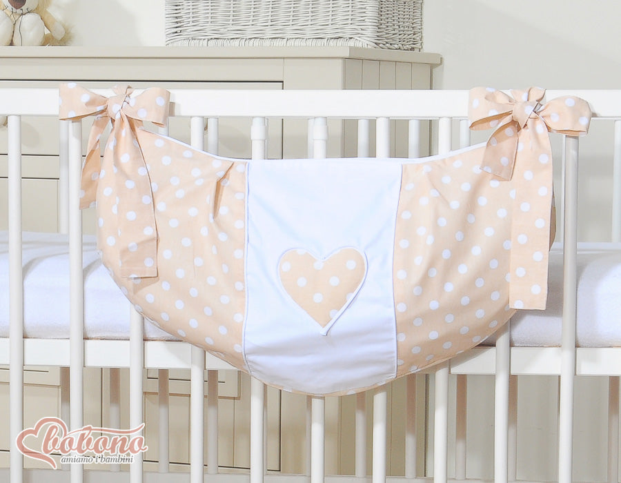 Toys bag- Hanging Hearts white dots on beige