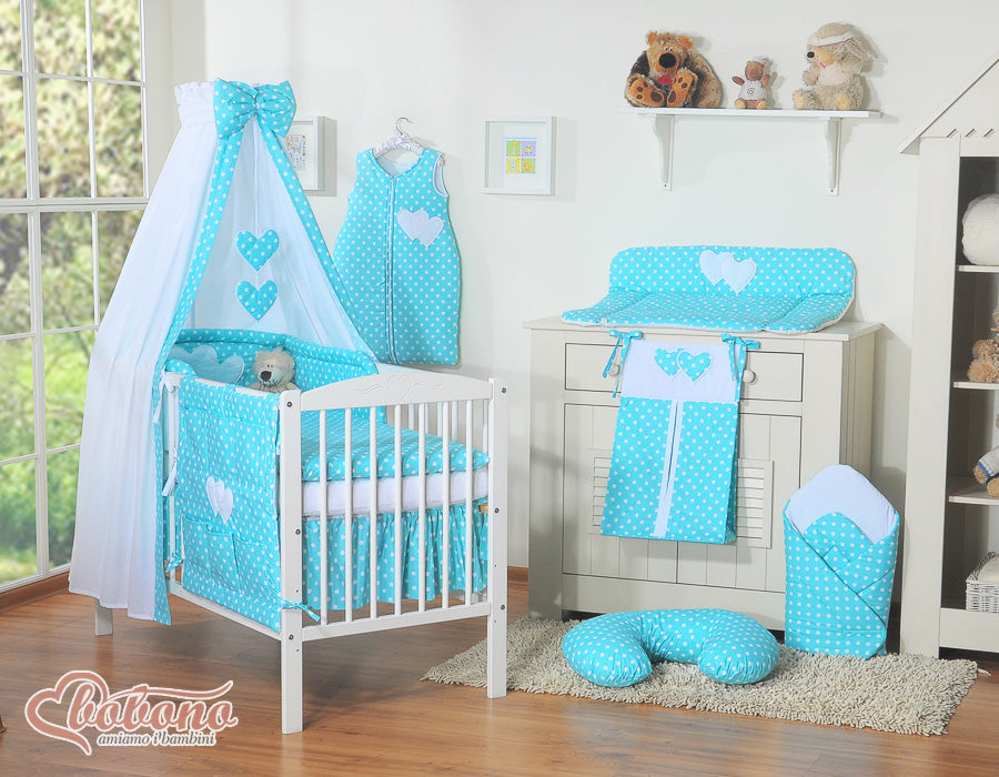 Canopy made of fabric- Hanging Hearts white dots on turquoise