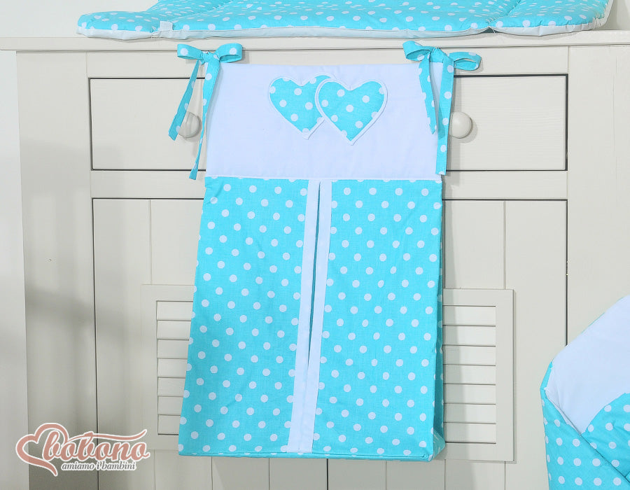 Diaper bag- Hanging Hearts white dots on turquoise