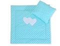 Pram bedding set with duvet and pillow 2pcs - Hearts white dots on turquoise