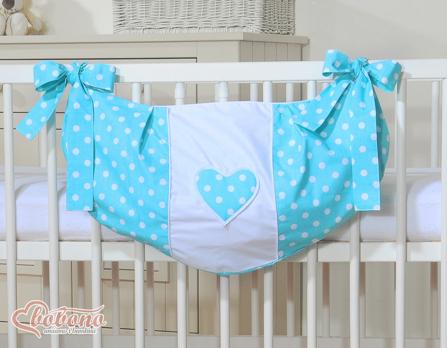 Toys bag- Hanging Hearts white dots on turquoise