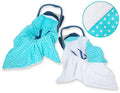 Big double-sided car seat blanket for babies - White dots on turquoise