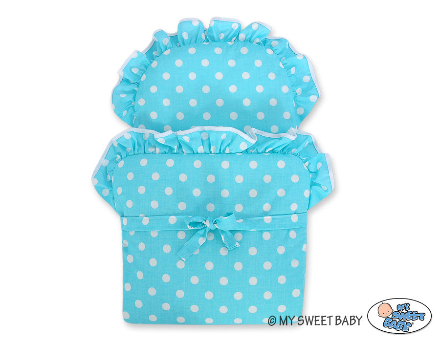 Wicker dolls' pram with turquoise bedding and padding NATALIA natural