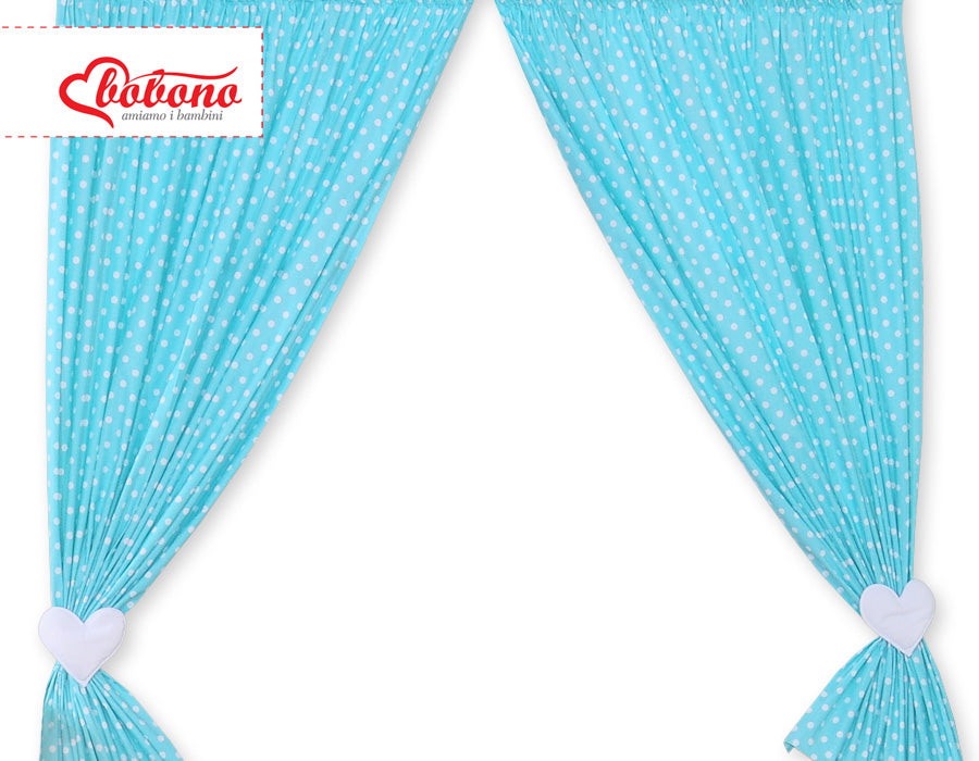 Curtains for baby room- Hanging Hearts white dots on turquoise