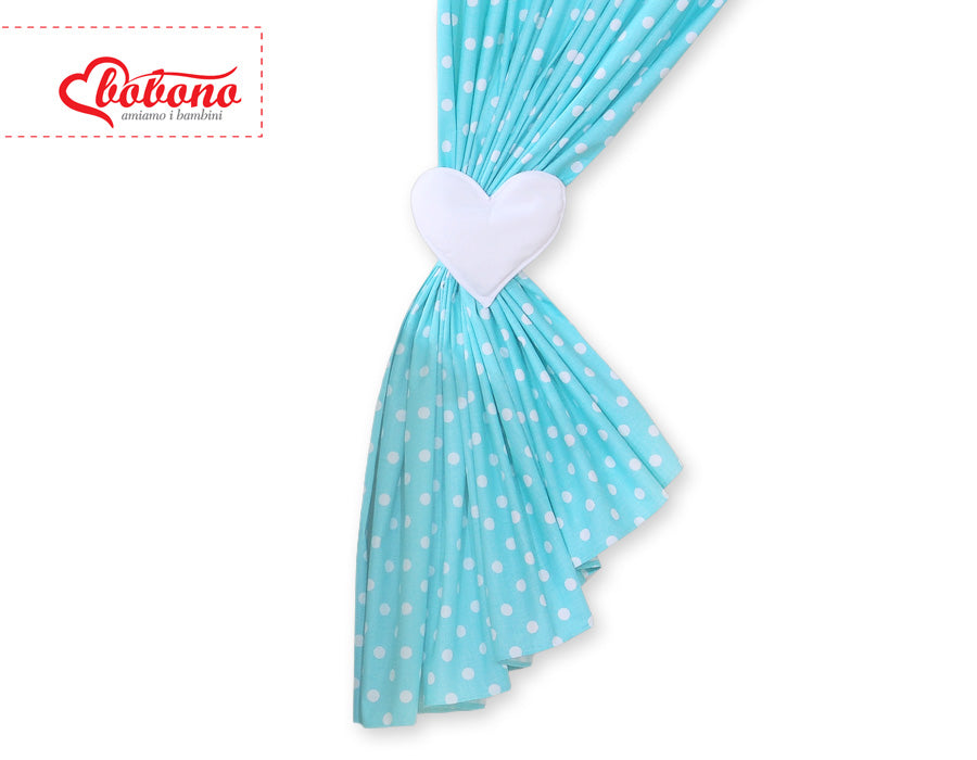 Curtains for baby room- Hanging Hearts white dots on turquoise