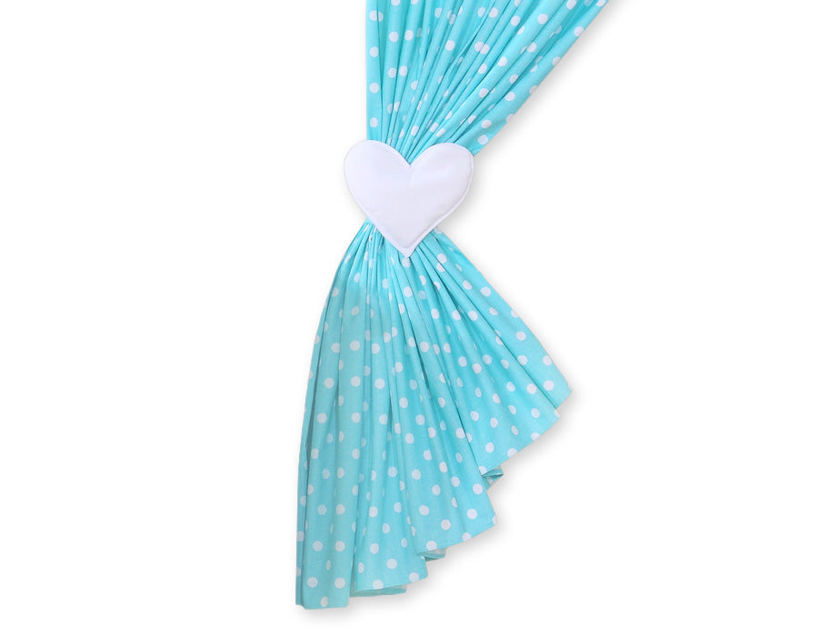Curtains for baby room- Hanging Hearts white dots on turquoise