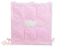 Cot tidy- Hanging Hearts white dots on pink