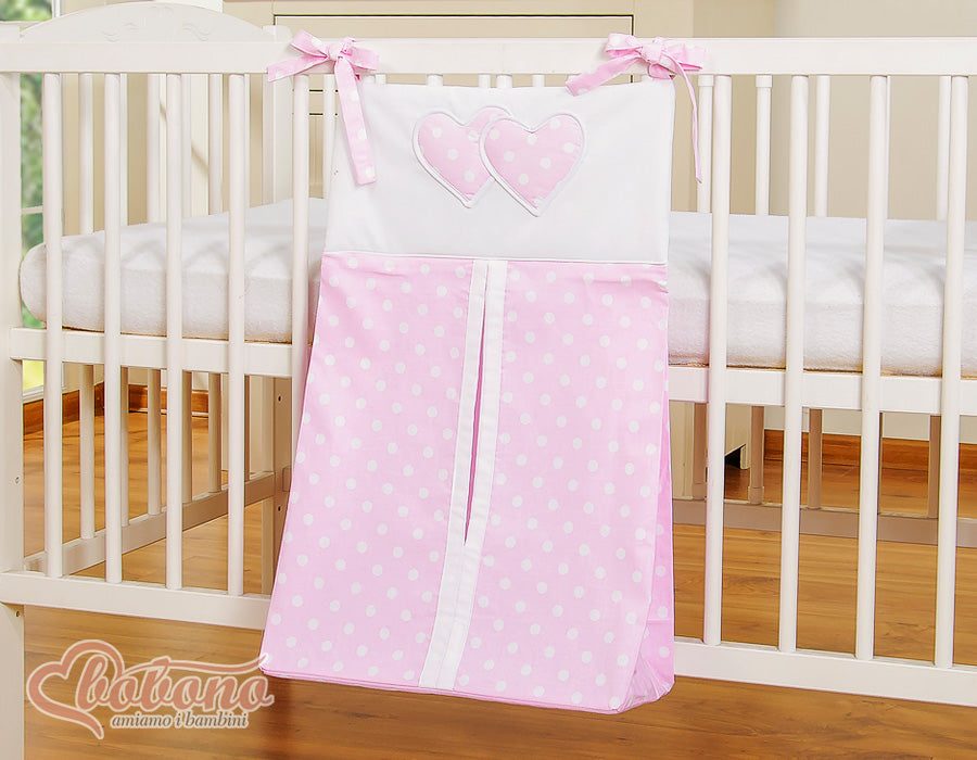 Diaper bag- Hanging Hearts white dots on pink
