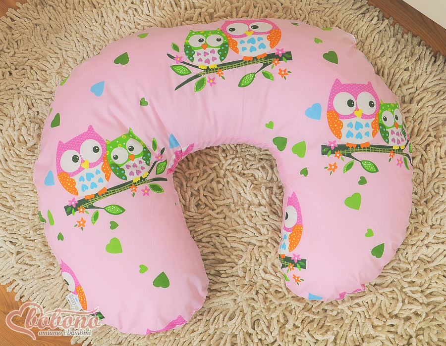 Breastfeeding Pillow Nursing Croissant Pillow, removable, Hands-Free Feeding- pink owls