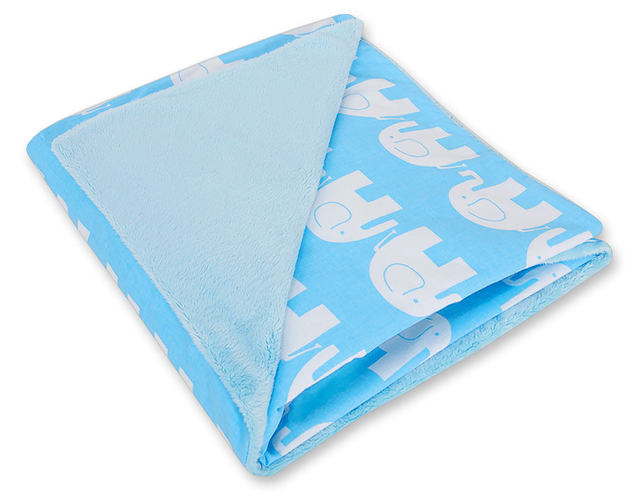 Big double-sided car seat blanket for babies - Elephants blue