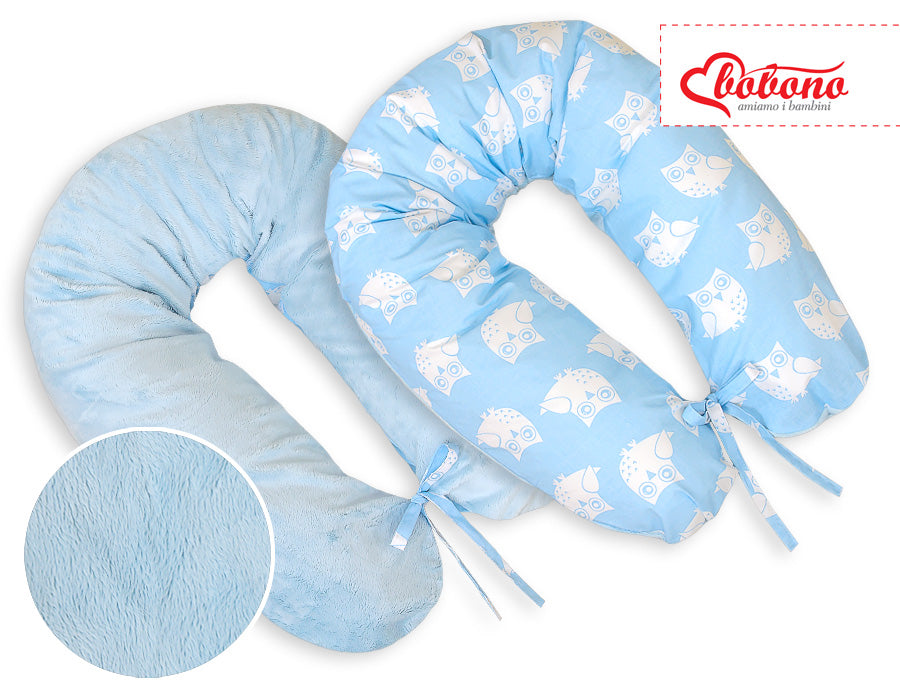 Pregnancy pillow- double-sided-Simple Owls blue