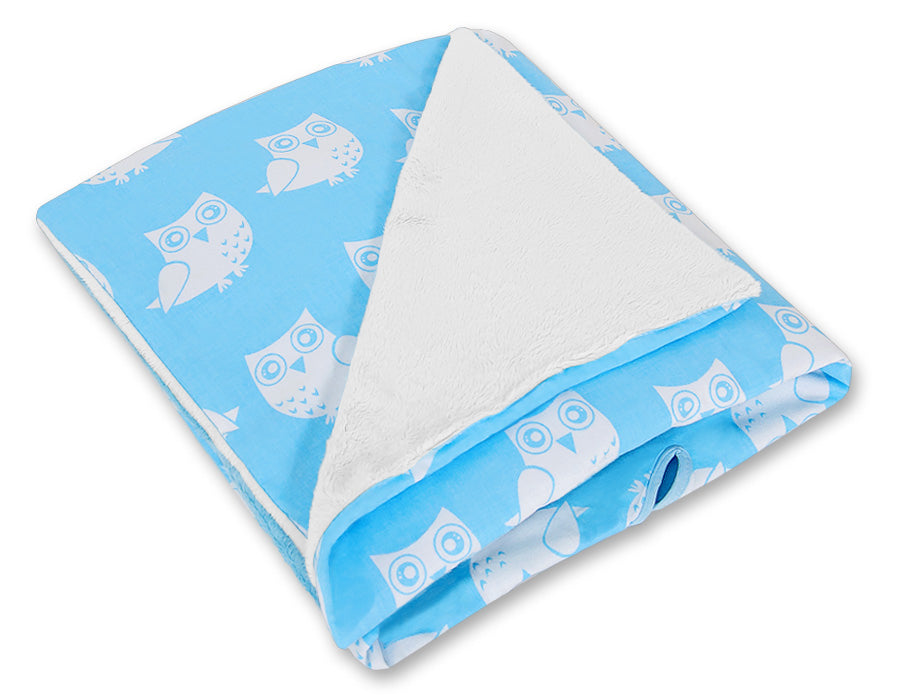 Big double-sided car seat blanket  for babies - Owls blue
