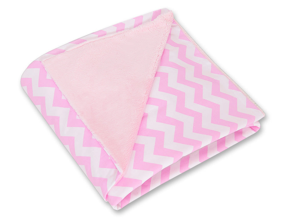 Big double-sided car seat blanket for babies - Chevron pink