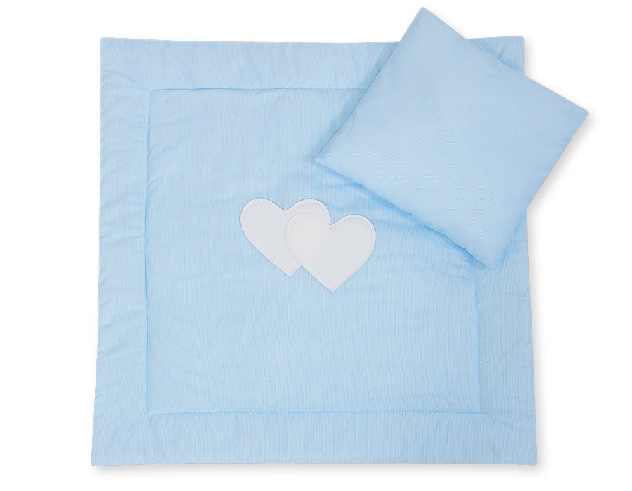 Pram bedding set with duvet and pillow 2pcs - Hearts blue strips