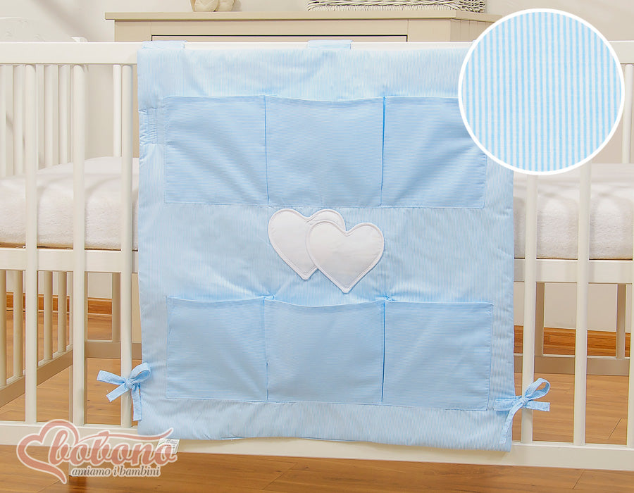 Cot tidy- Hanging Hearts blue strips