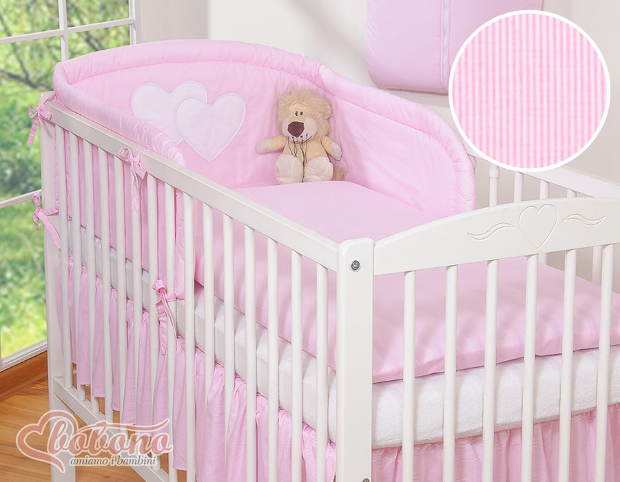 Bedding set 3-pcs 120x90 - Hanging Hearts pink strips