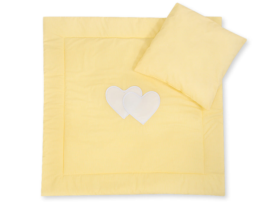 Pram bedding set with duvet and pillow 2pcs - Hearts yellow strips