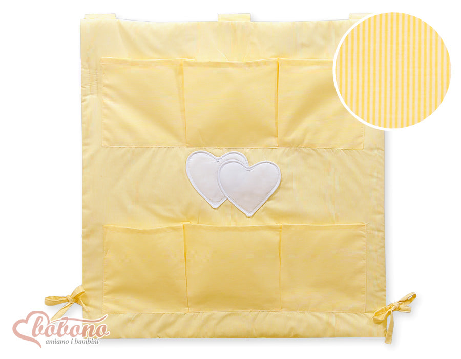 Cot tidy- Hanging Hearts yellow strips