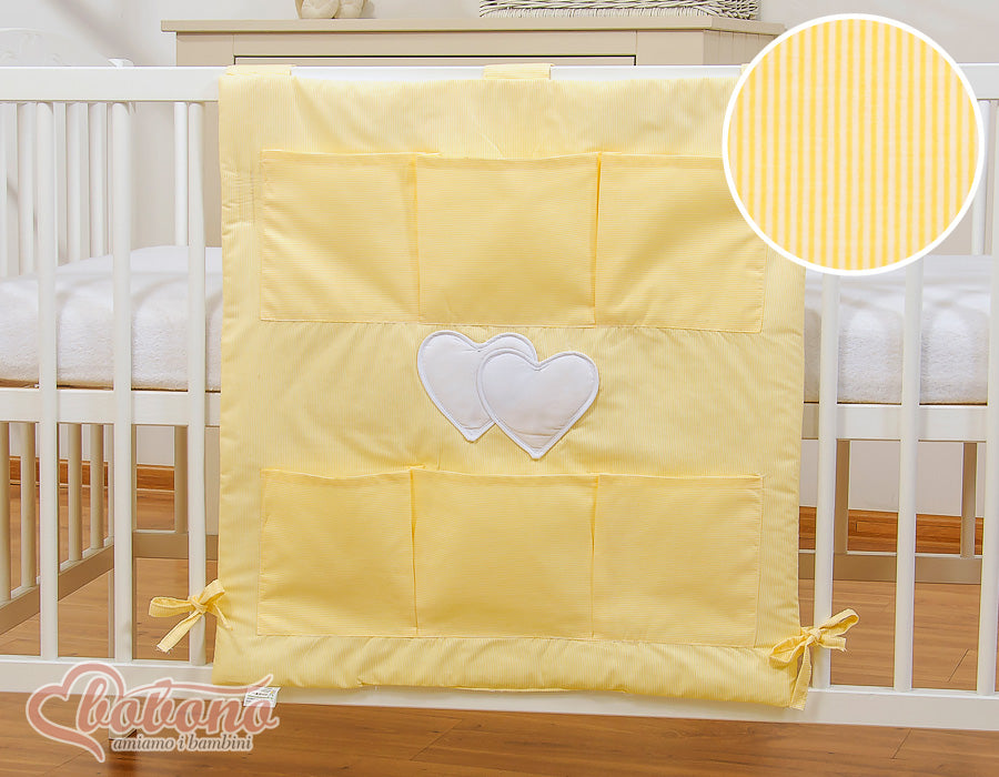 Cot tidy- Hanging Hearts yellow strips