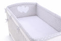 Universal crib rail bumper XXL - Hearts white dots on grey