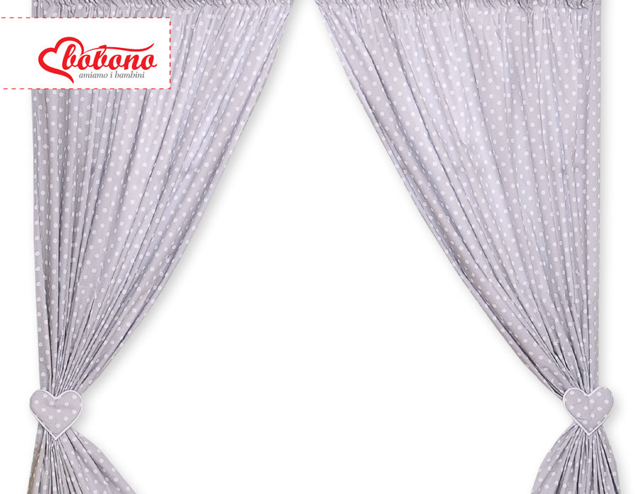 Curtains for baby room- Hanging Hearts white dots on grey
