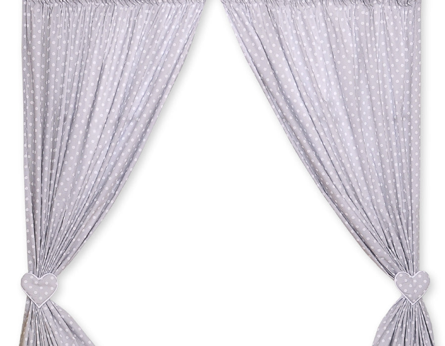 Curtains for baby room- Hanging Hearts white dots on grey