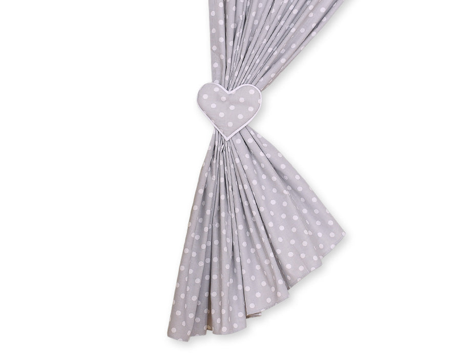 Curtains for baby room- Hanging Hearts white dots on grey