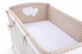 Universal crib rail bumper XXL - Hearts white dots on brown