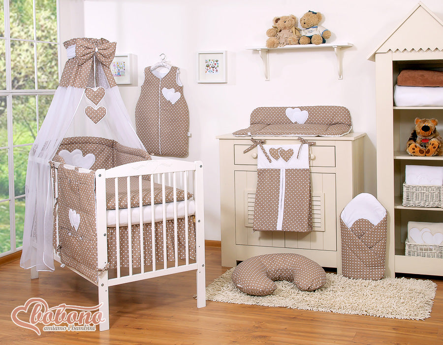 Canopy made of Chiffon- Hanging Hearts white dots on brown