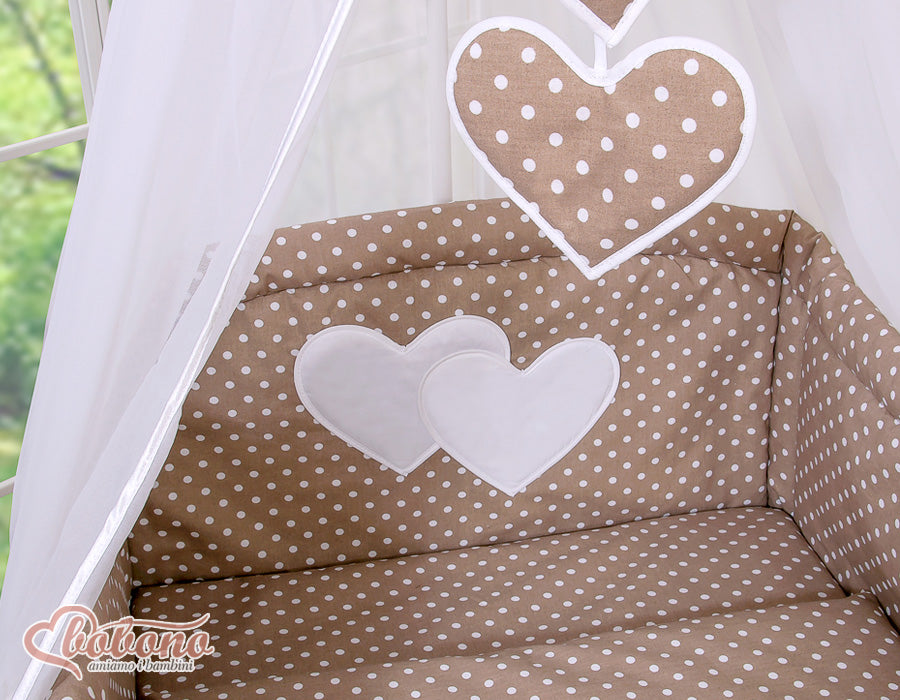Canopy made of Chiffon- Hanging Hearts white dots on brown