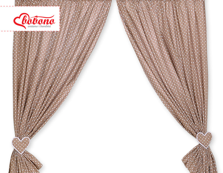 Curtains for baby room- Hanging Hearts white dots on brown