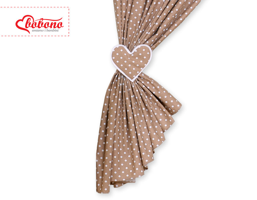 Curtains for baby room- Hanging Hearts white dots on brown