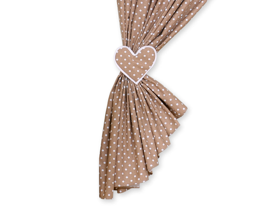 Curtains for baby room- Hanging Hearts white dots on brown