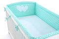 Universal crib rail bumper XXL - Hearts white dots on mint