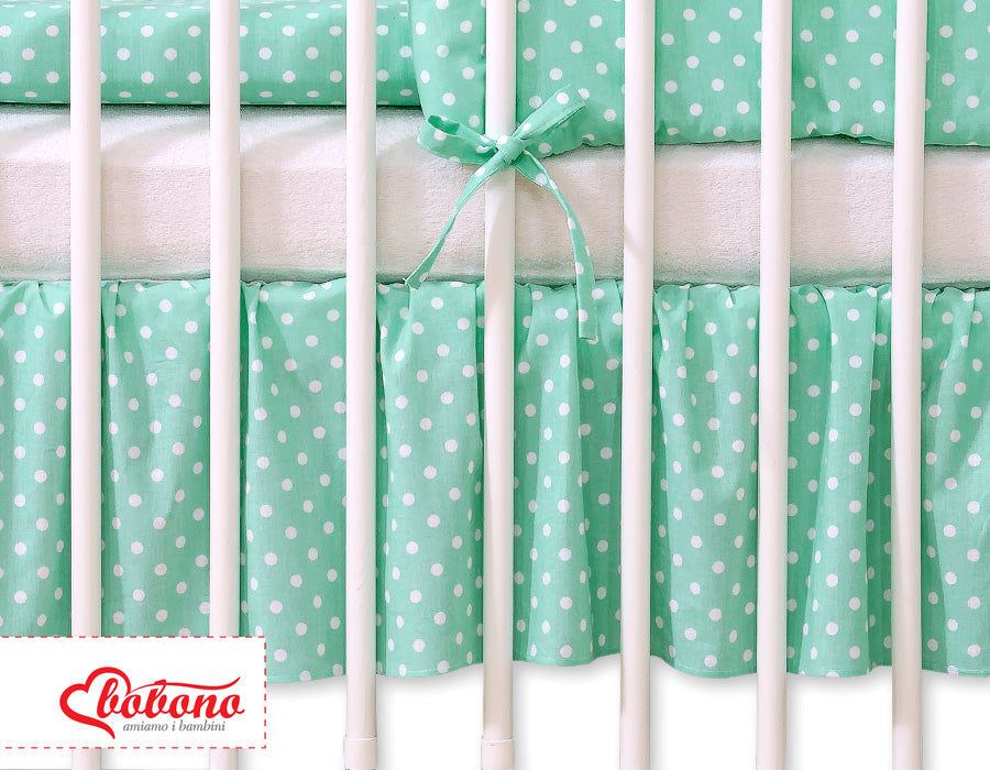 Dust Ruffle-Masking flounce 140x70cm- Hanging Hearts white dots on mint